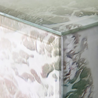 "Beach Bliss I" Reverse Printed Art Glass Cocktail Table with Black Plinth Base