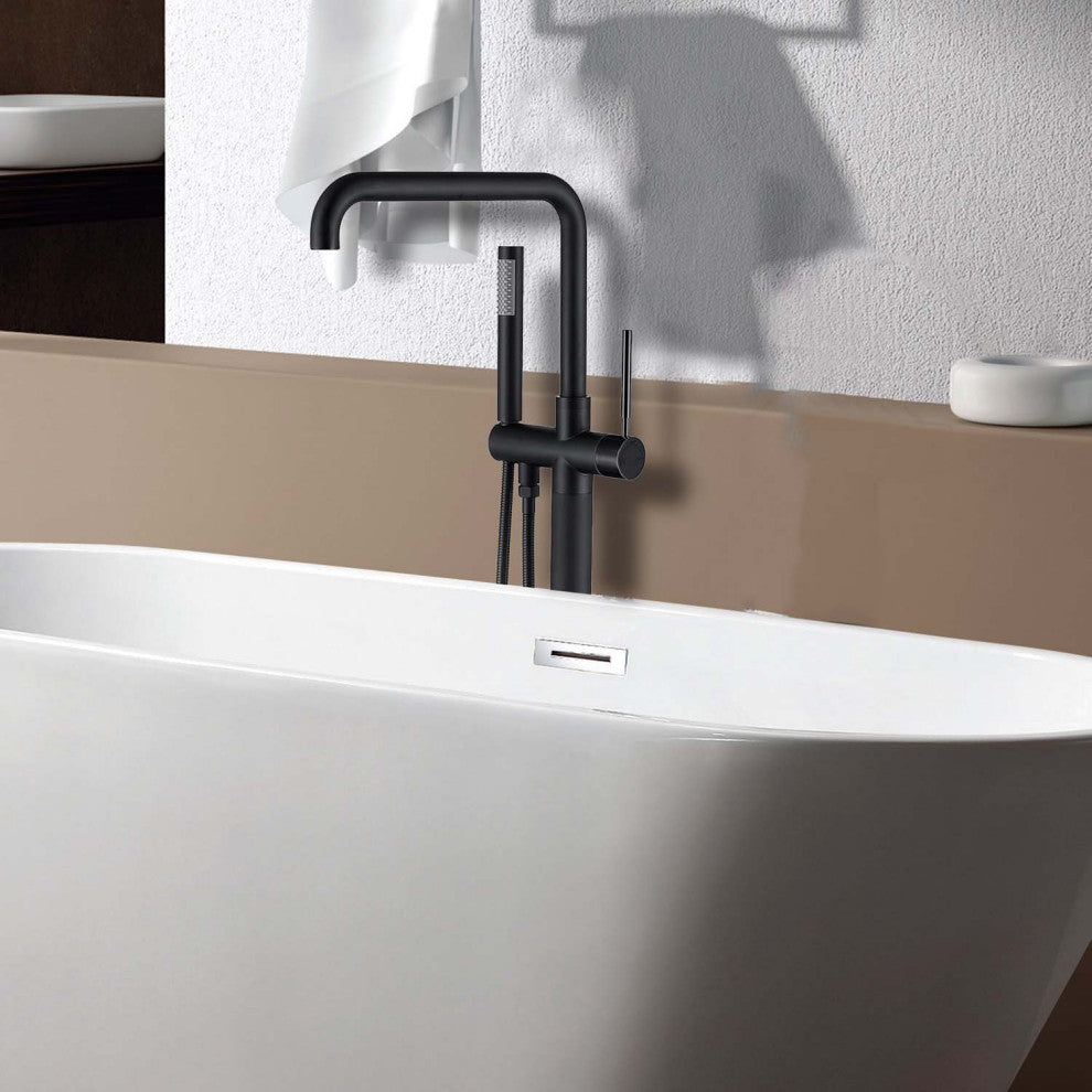 Givingtree Freestanding Single Handle Floor Mounted Tub Faucet, Matte Black