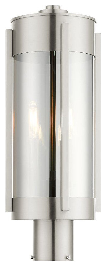 Livex Sheridan 2 Light 19" Tall Outdoor Post Top Lantern, Brushed Nickel
