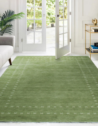 Handmade Wool Green Transitional Solid Rug, 12'x15'