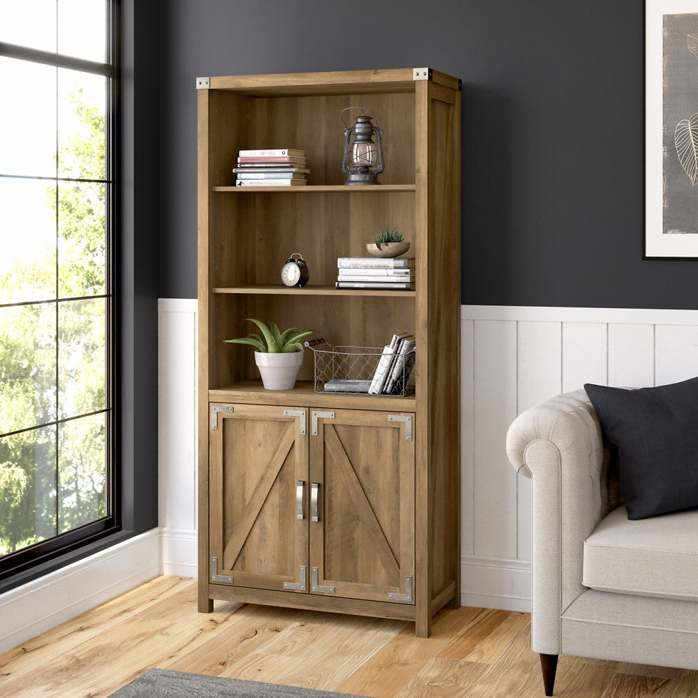 kathy ireland Home Cottage Grove Tall Bookcase With Doors, Reclaimed Pine