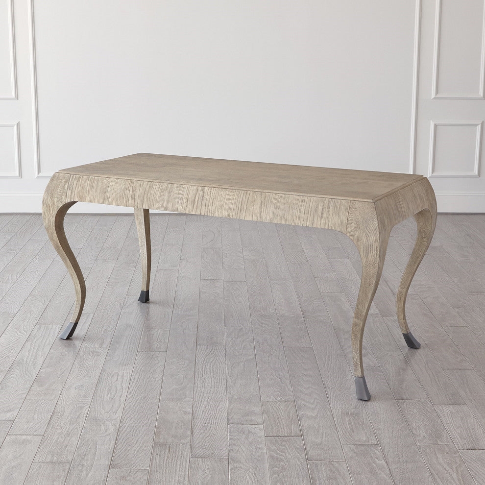 Elegant Parisian Curved Leg Writing Desk Solid Oak Wood 1 Drawer
