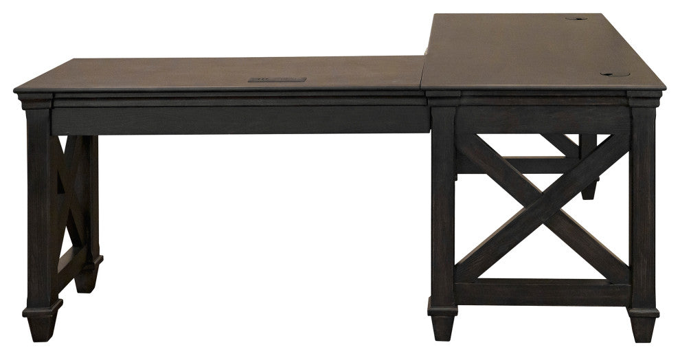 Traditional Wood Open L-Desk and Return Dark Brown