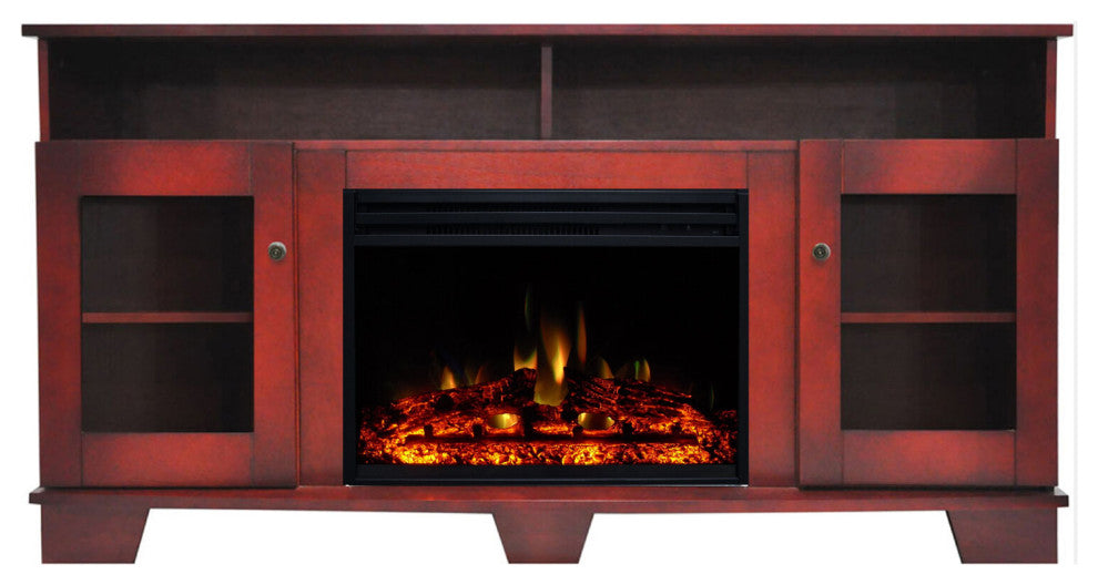 Electric Fireplace Heater With 59" Cherry TV Stand, Multi-Color Flames