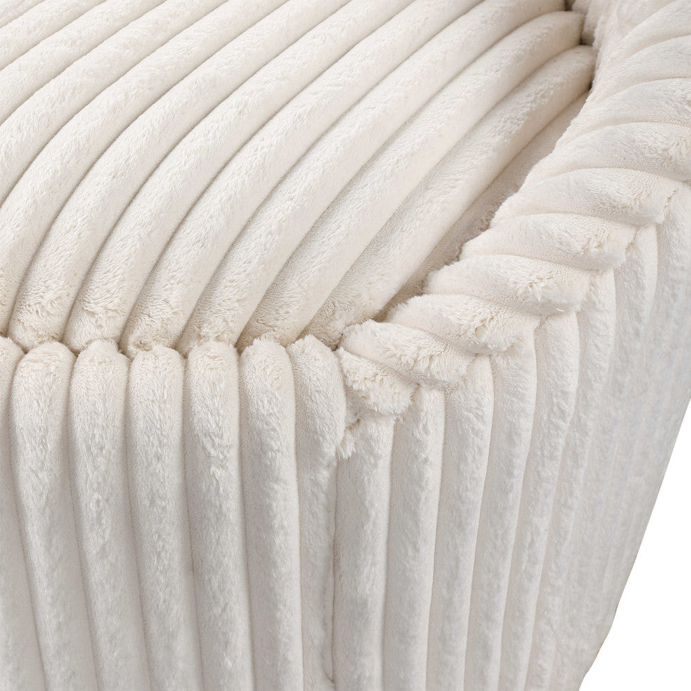 Elegant Fluted Ivory Chenille Swivel Chair Ribbed Channel Back Soft Wh
