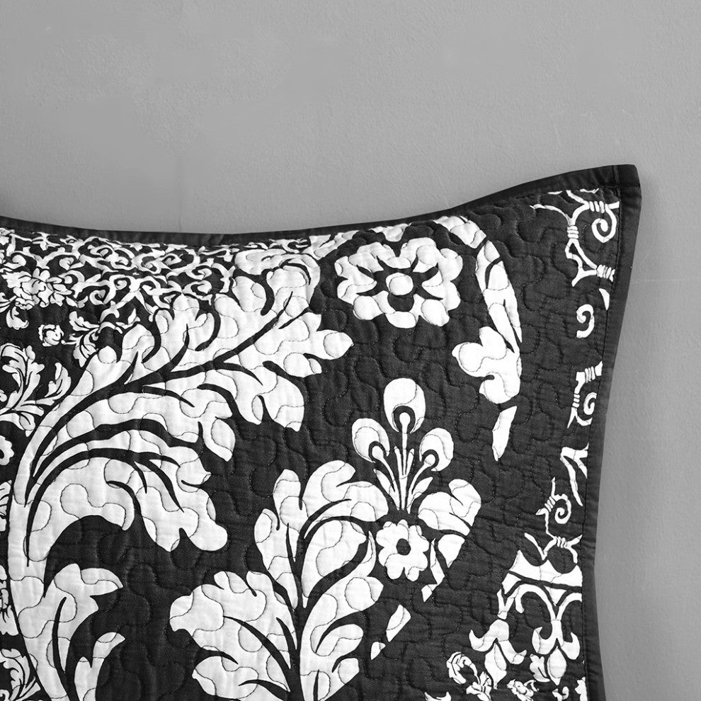 Madison Park Vienna 6 Piece Printed Cotton Quilt Set With Throw Pillows, Black