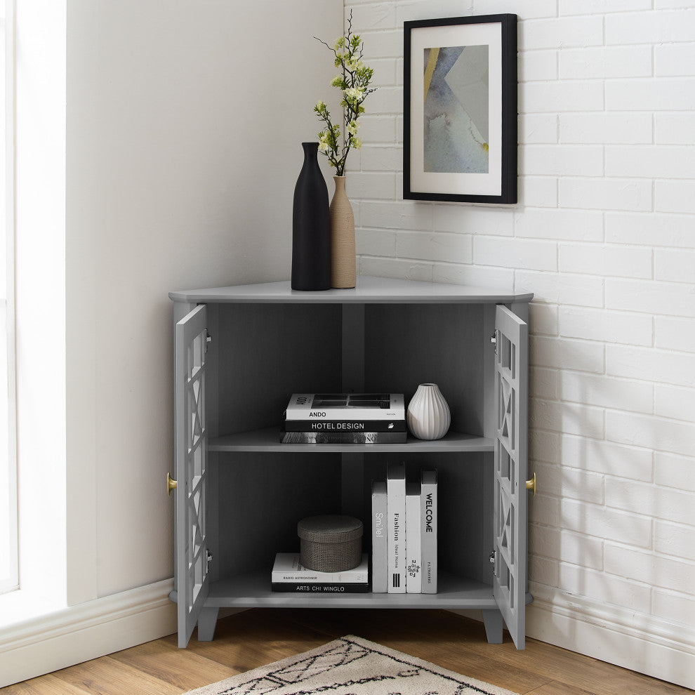 Gwen Fretwork Corner Accent Cabinet - Grey