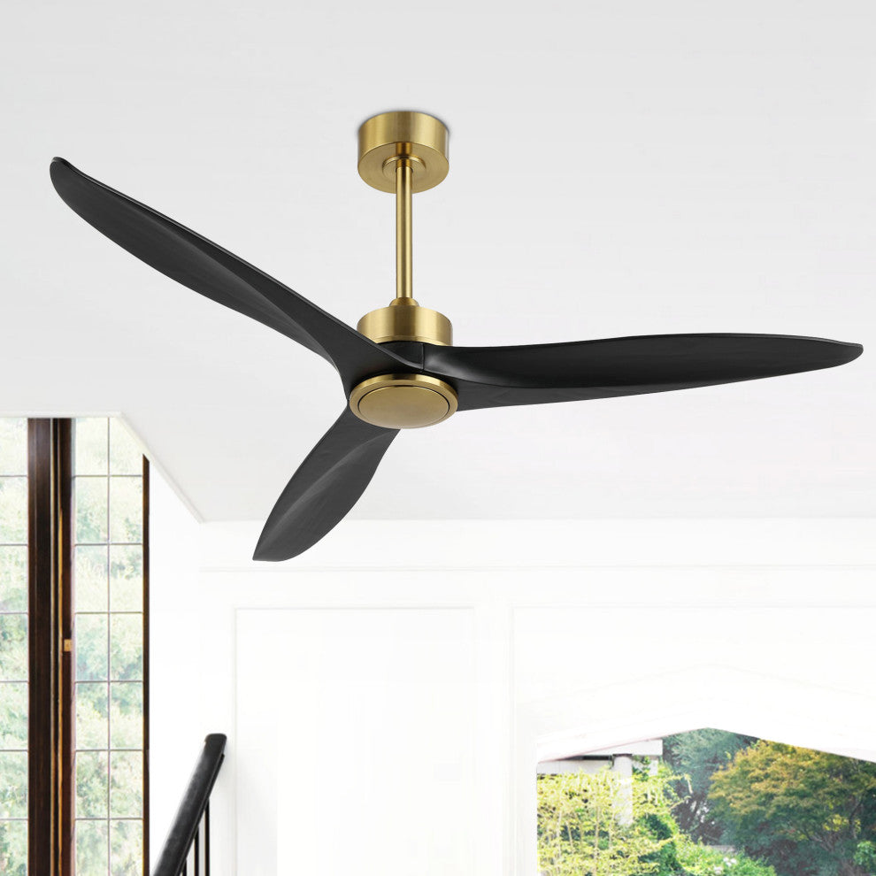 52" Solid Wood 3-Blade Propeller Ceiling Fan With Remote, Gold/Black
