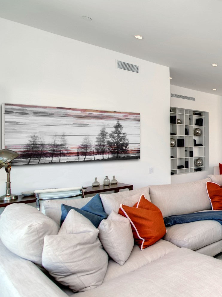 "Evergreens" Print on White Wood, 60"x20"