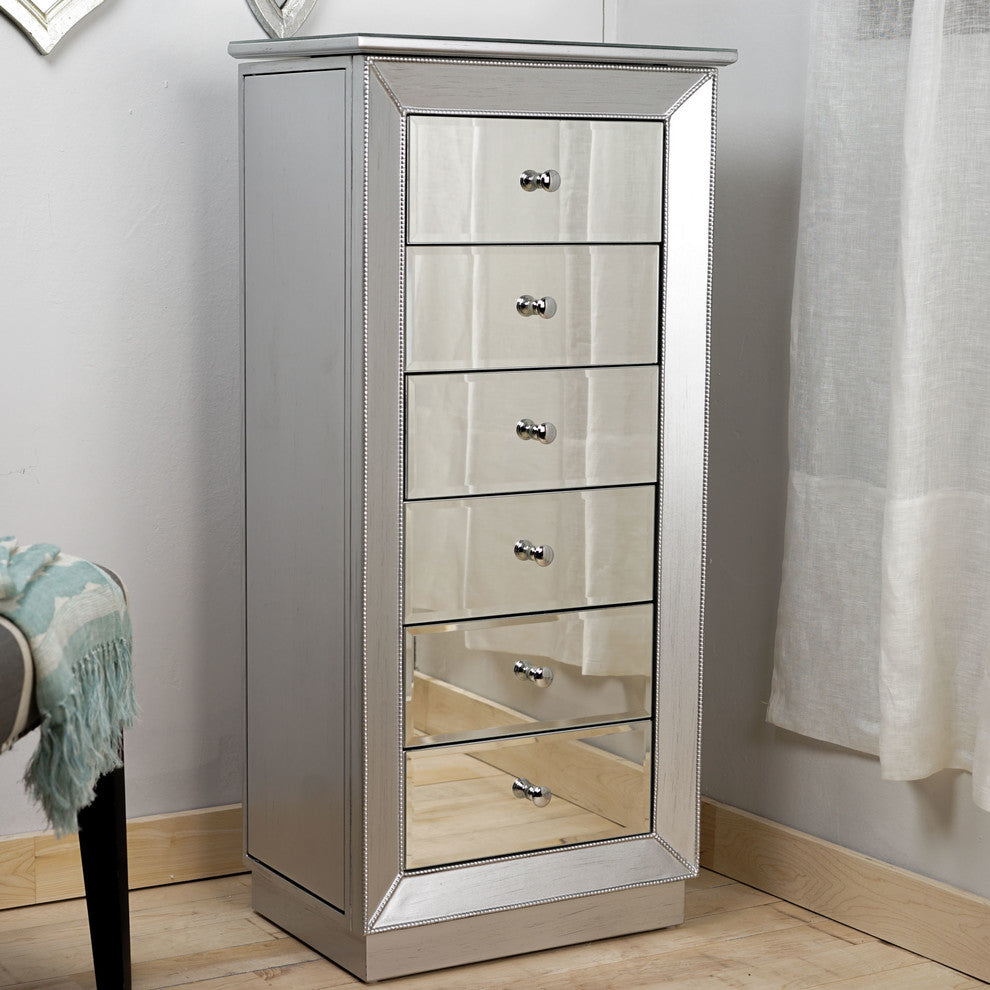 Mika Silver Mettalic Jewelry Armoire, Silver Metallic