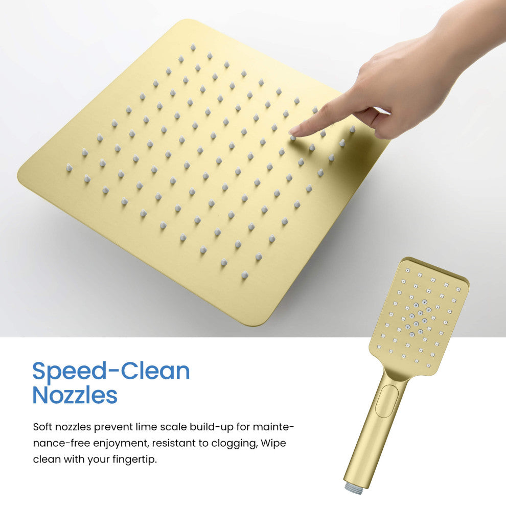 Cube Pressure 3-Function Shower System, Rough-In Valve, Brushed Gold