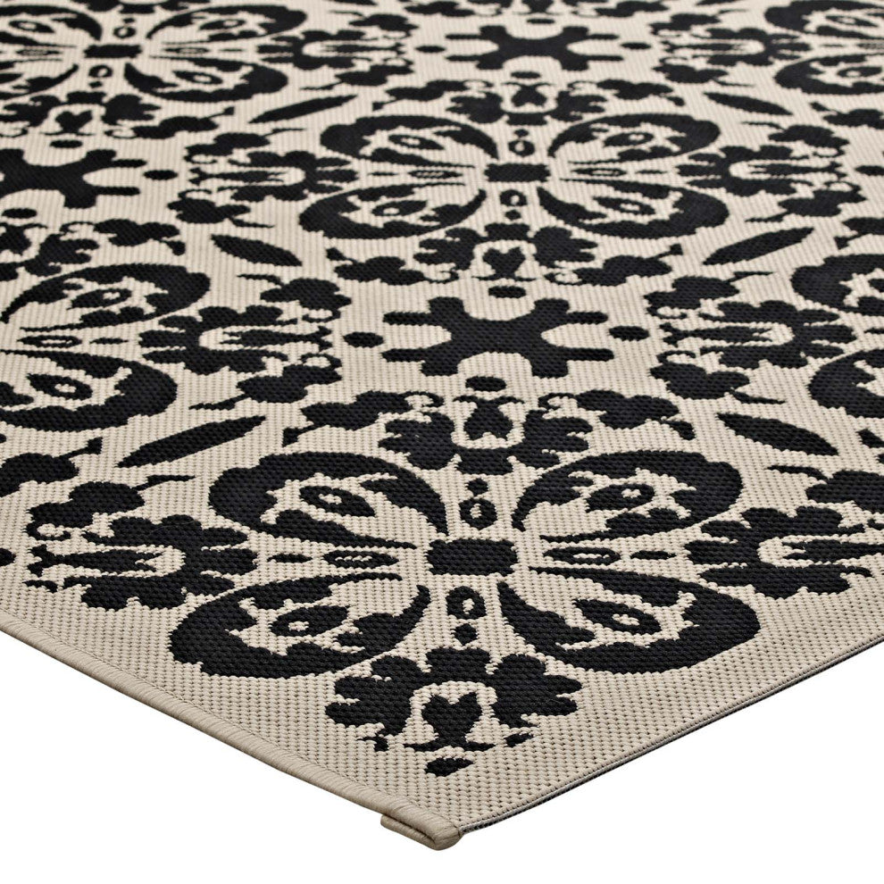 Vintage Area Rug Floor Carpet, Indoor Outdoor, Rectangular, 4x6, Black Beige