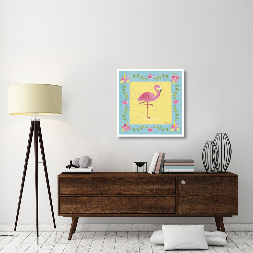 "Flamingo Dance I Sq Border" Digital Paper Print by Farida Zaman, 32"x32"