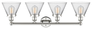 Large Cone 4-Light 35" Bath Vanity Light, Polished Nickel Finish, Clear Shade