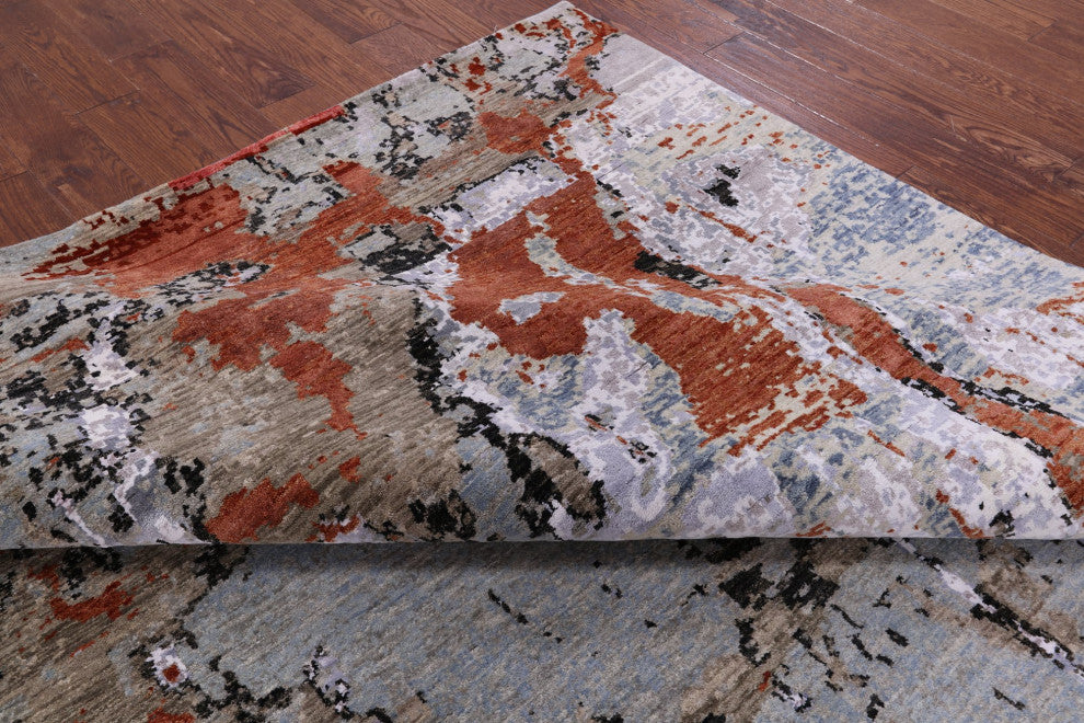 Hand Knotted Abstract Wool and Silk Rug 8' 0" X 9' 8"- Q6239