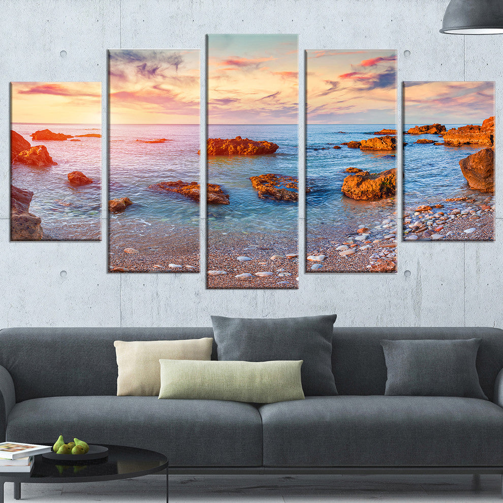 "Mediterranean Sea Sunrise" Seashore Photography Canvas Print, 5 Panels, 60"x32"