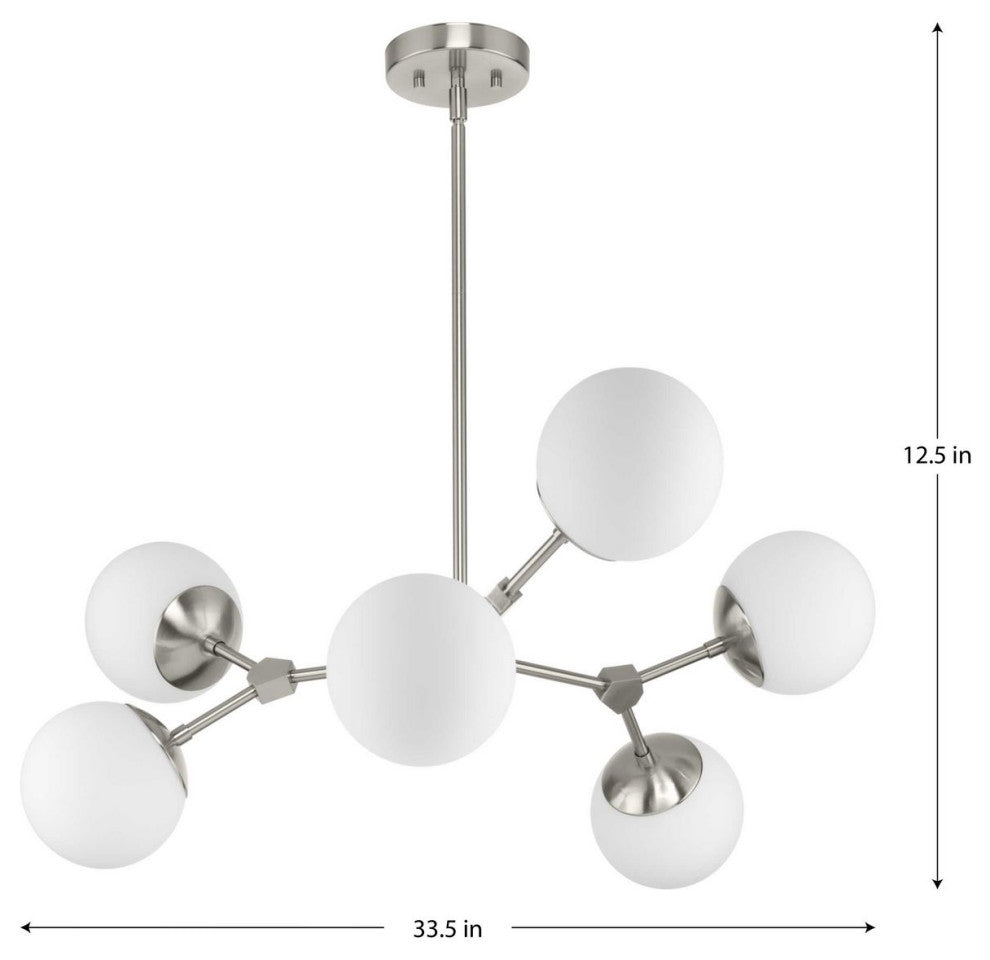 Haas Collection Six-Light Brushed Nickel Mid-Century Modern Chandelier