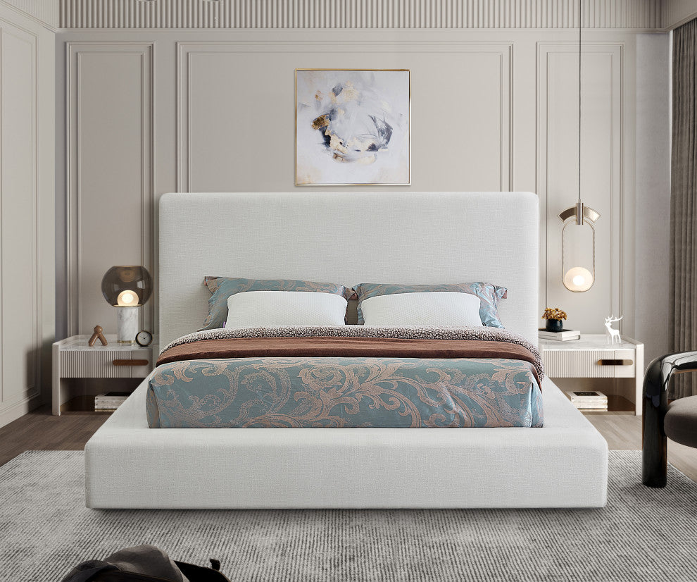 Devin Linen Textured Fabric Upholseterd Bed, Cream, Full