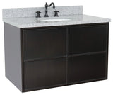 37" Single Wall Mount Vanity, Cappuccino Finish With Gray Granite Top