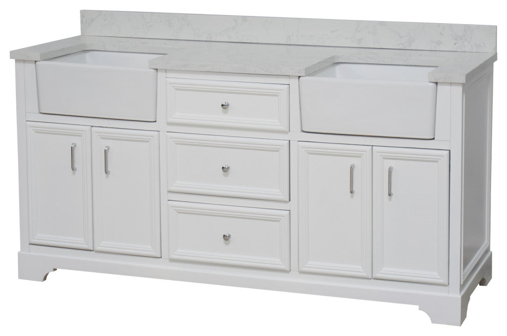 Zelda 72" Bathroom Vanity, White, Engineered Carrara