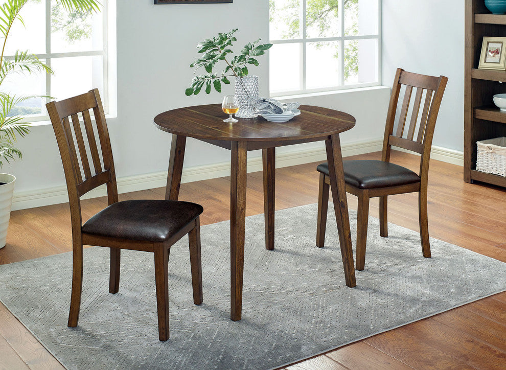 3 Piece Round Dining Table Set with 2 Chairs, Walnut And Dark Brown
