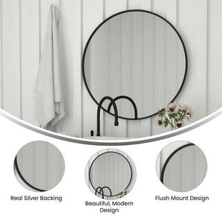 Julianne Round Metal Framed Wall Mirror, Black, 36"