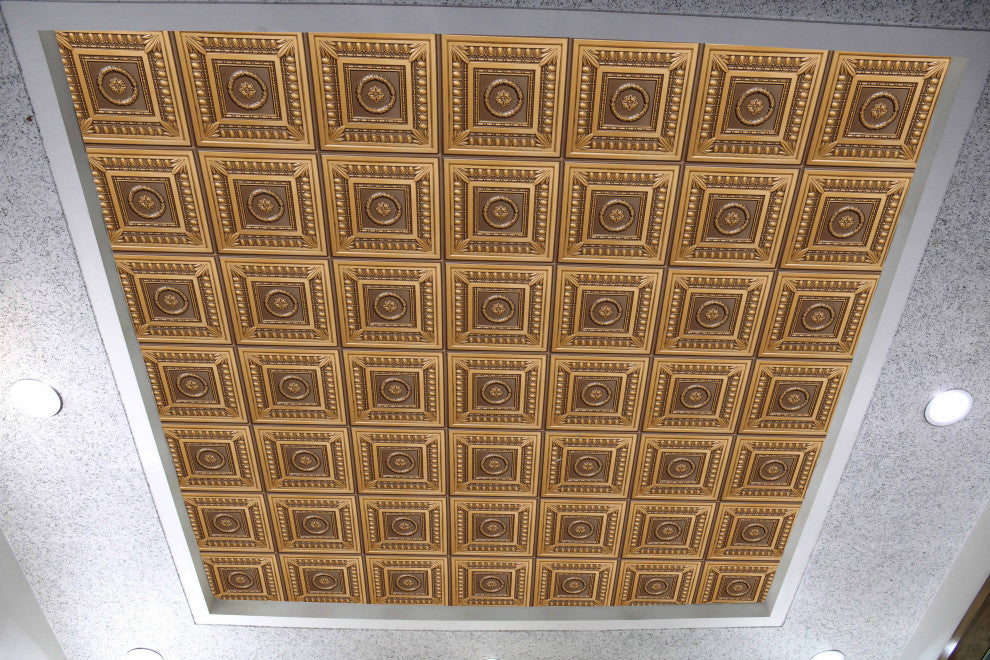 Antique Gold 3D Ceiling Panels, 2'x2', 40 Sq Ft, Pack of 10