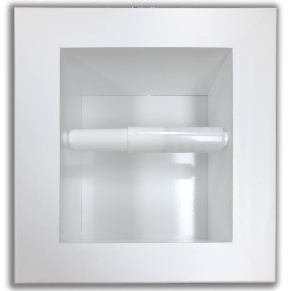 Tampa Recessed Solid Wood Toilet Paper Holder 7 x 8.5, White Enamel