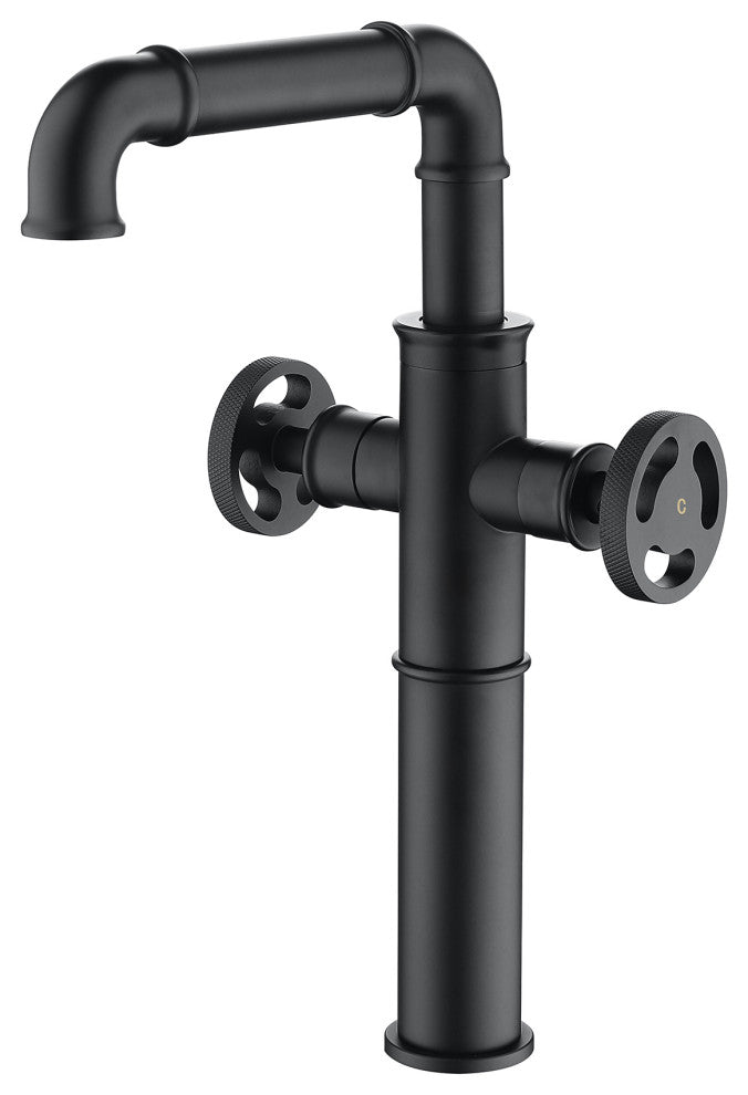 Deck Mounted Dual Handles Bathroom Vessel Sink Faucet, Matte Black