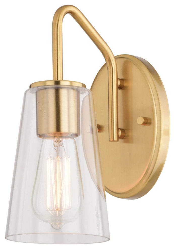 Beverly 1 Light Gold Muted Brass Bathroom Vanity Wall Sconce Fixture Clear Glass