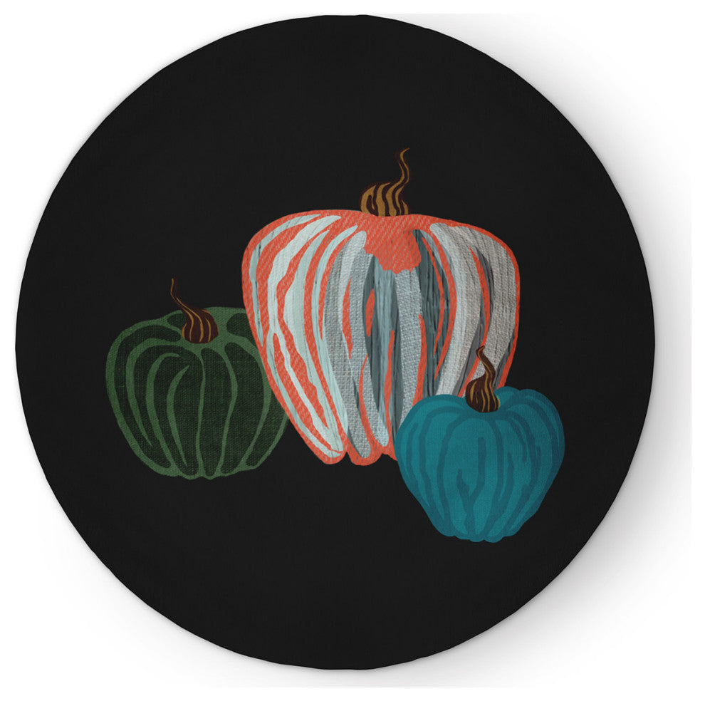 Pumpkin Spice Fall Design Chenille Area Rug, Black, 5' Round