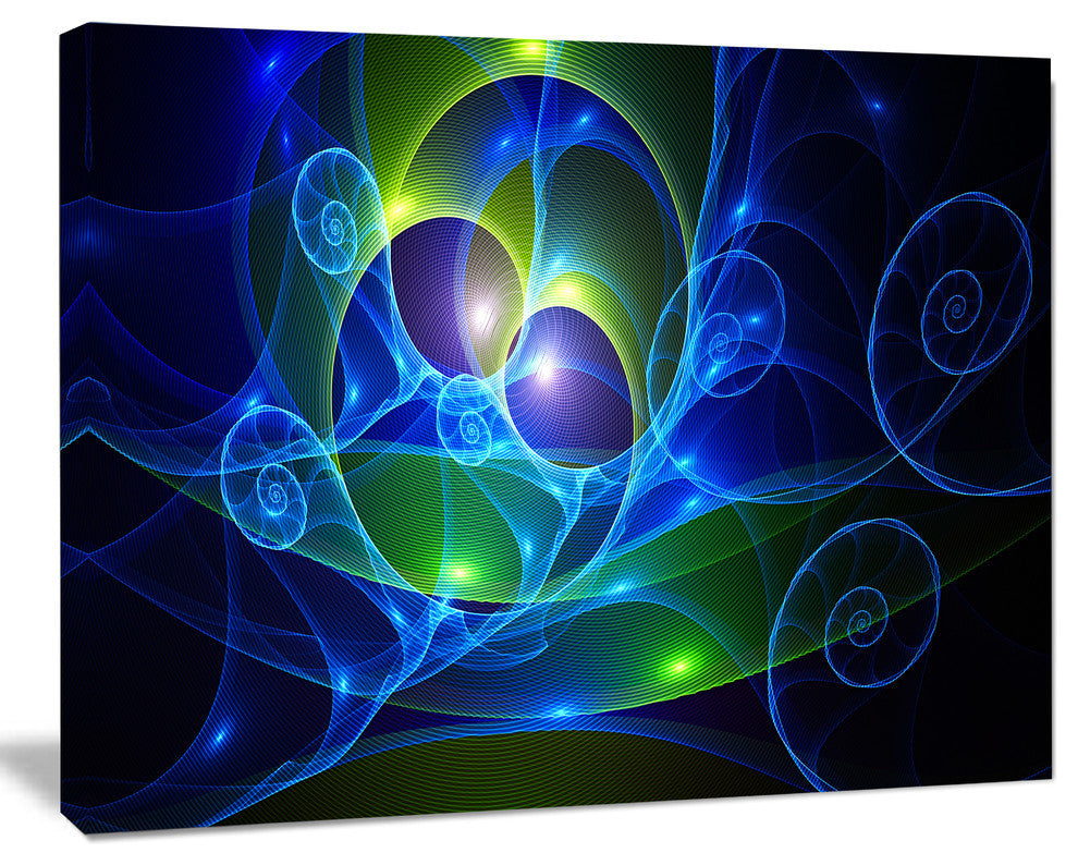 Blue Curly Spiral on Black, Abstract Wall Art Canvas, 40x30