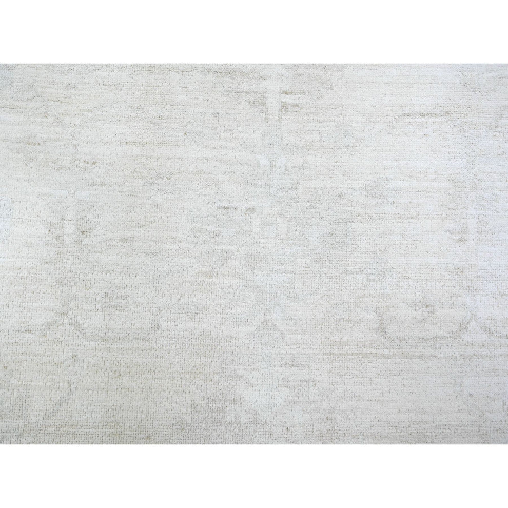 Retro White Washed Out Peshawar Wool Hand Knotted Oriental Rug, 8'9"x11'9"