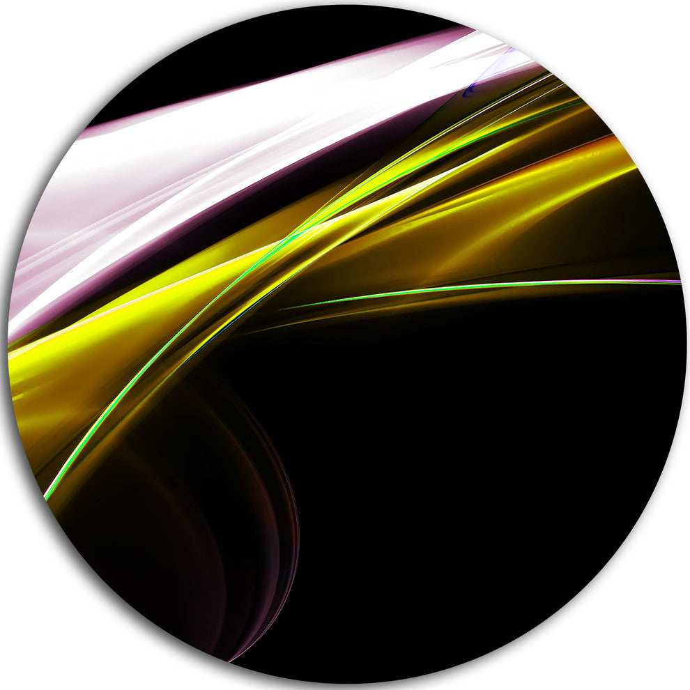 Fractal Lines Golden White, Abstract Large Disc Metal Wall Art, 38"