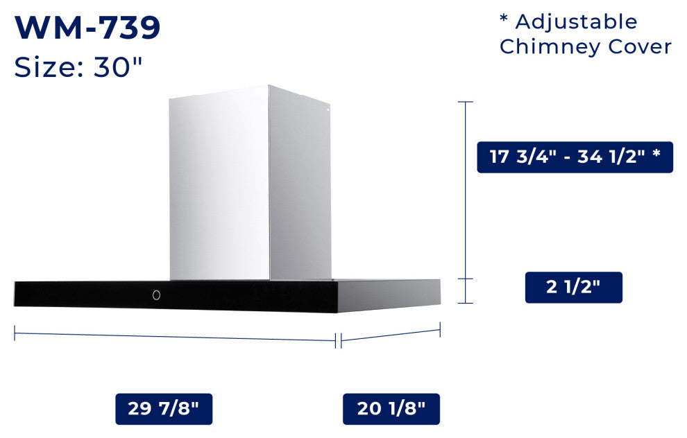 Hauslane | Chef Series Range Hood WM-739 European Style Kitchen Extractor, 30"