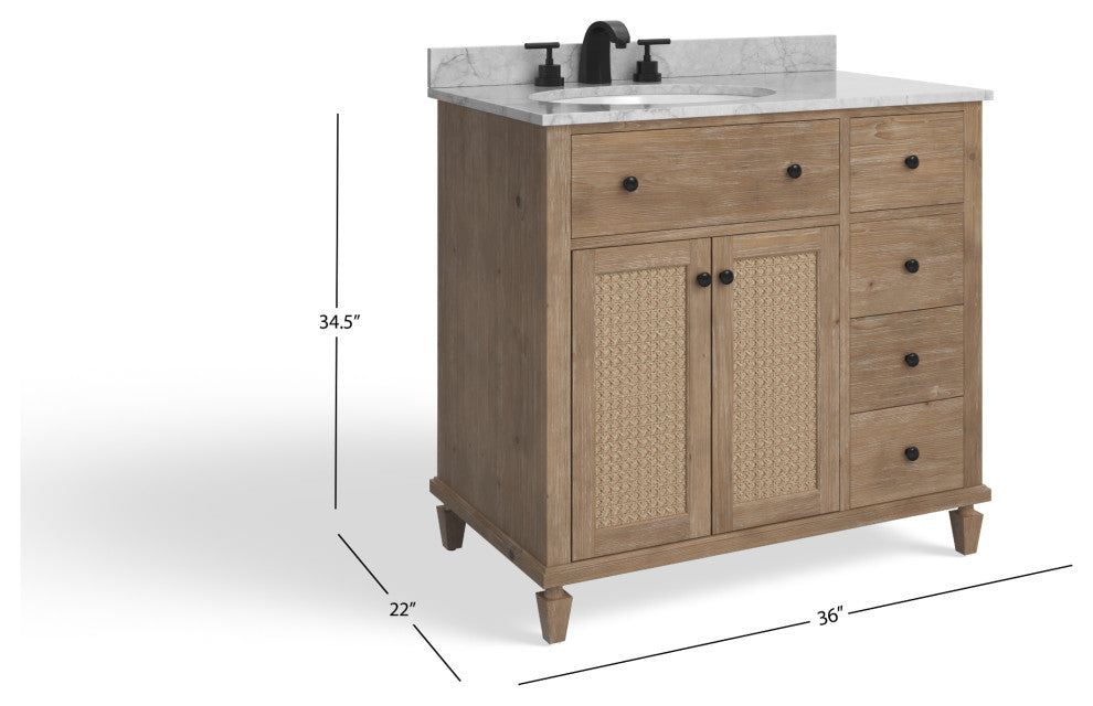 The Wailea Bathroom Vanity, Weathered Fir, 36", Single Sink, Freestanding
