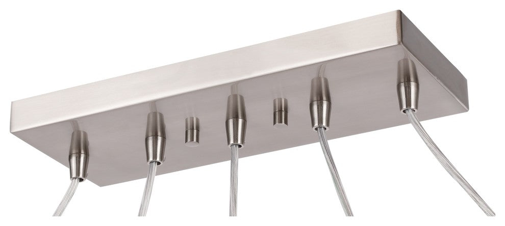 Alaina 5L Linear Pendant, Clear Glass/Off-White Pleated Shade
