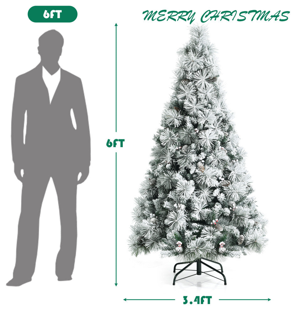 Costway 6ft Artificial Christmas Tree, Snow Flocked Hinged Xmas Tree