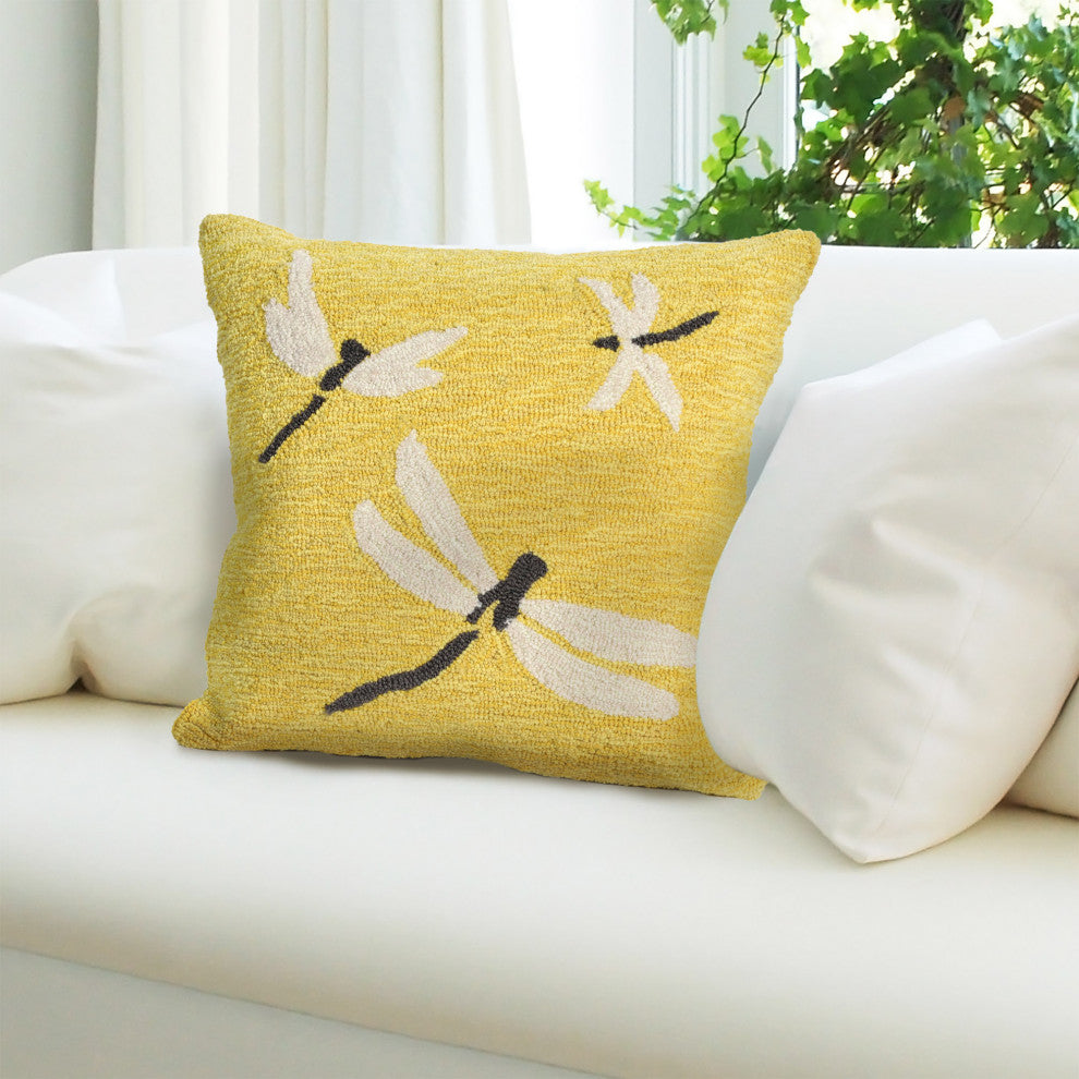Frontporch Dragonfly Pillow, Yellow, 18"x18"
