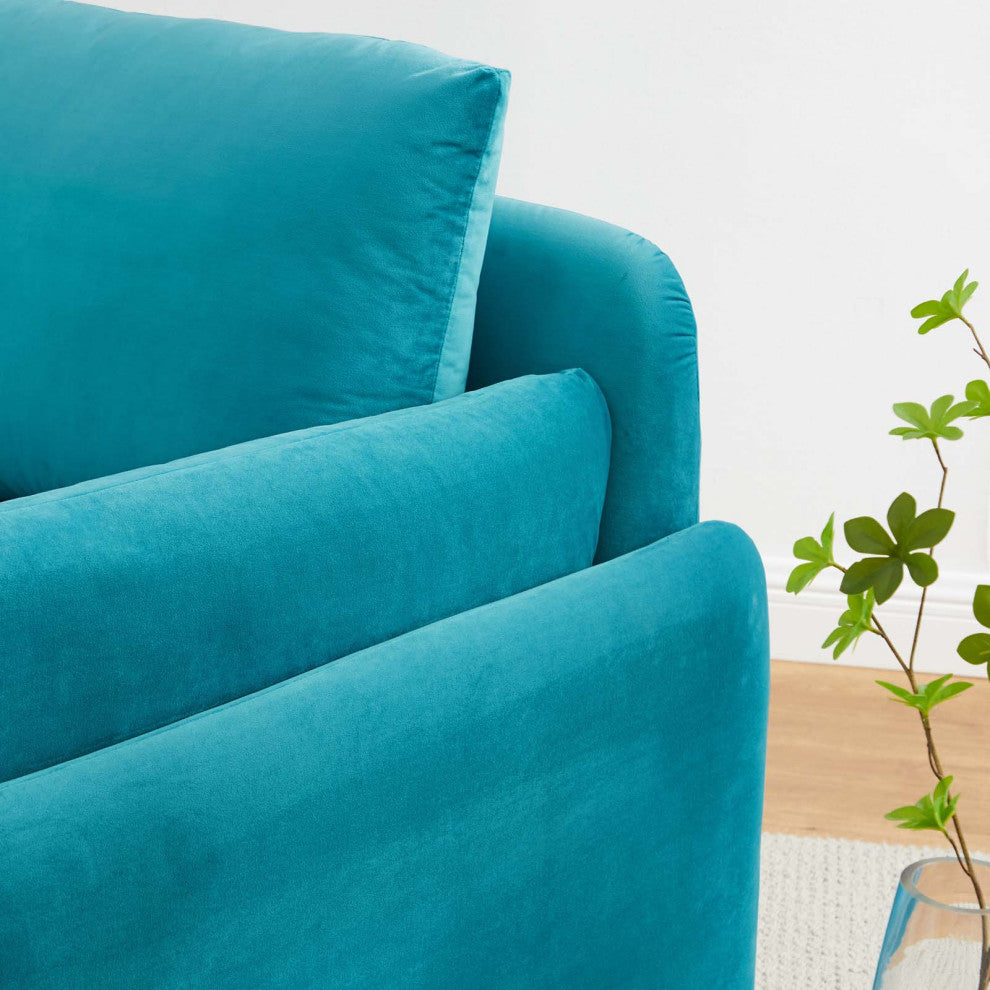 Armchair Accent Chair, Velvet, Blue, Modern, Living Lounge Hotel Hospitality