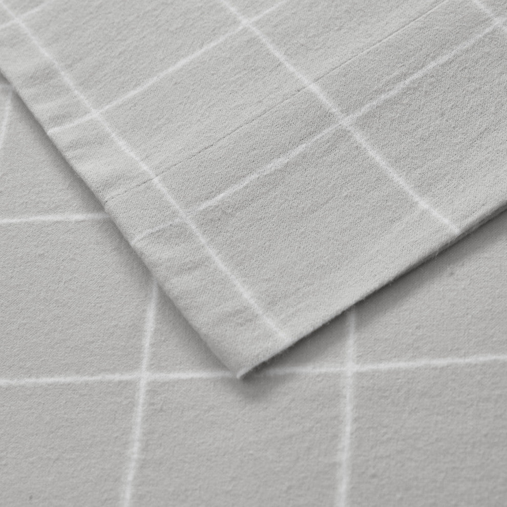 Beautyrest Oversized Flannel 4 Piece Sheet Set, Grey Windowpane