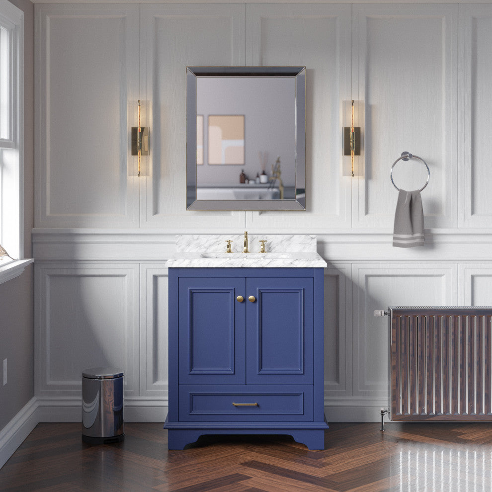 Nantucket 30" Bathroom Vanity, Royal Blue, Carrara Marble