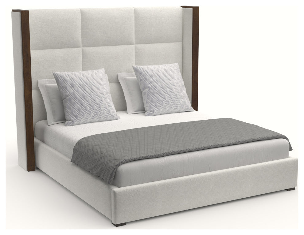 Nativa Interiors Irenne Square Tufted Bed, Off White, Ca King, Medium 67"