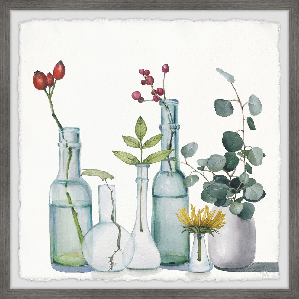 "Clear Bottles" Framed Painting Print, 18"x18"