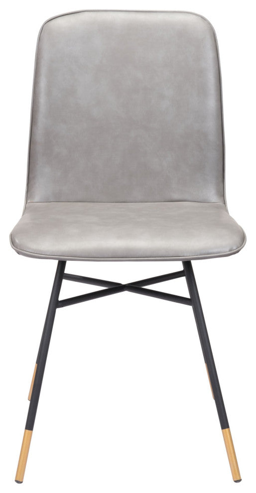 Dining Chair, Set of 2, Steel Metal, Fabric, Gray, Black, Gold