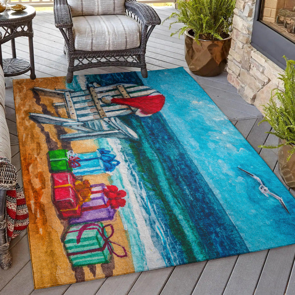 Indoor/Outdoor Wonderland WN9 Ocean Machine Washable 5' x 7'6" Rug