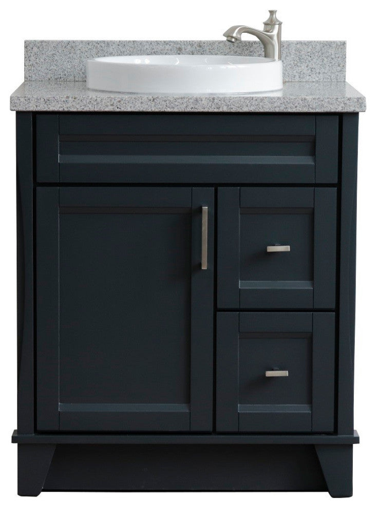 31" Single Sink Vanity, Dark Gray Finish With Gray Granite With Round Sink