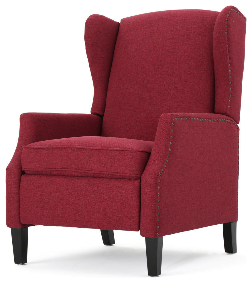GDF Studio Weyland Contemporary Fabric Wingback Pushback Recliner, Deep Red