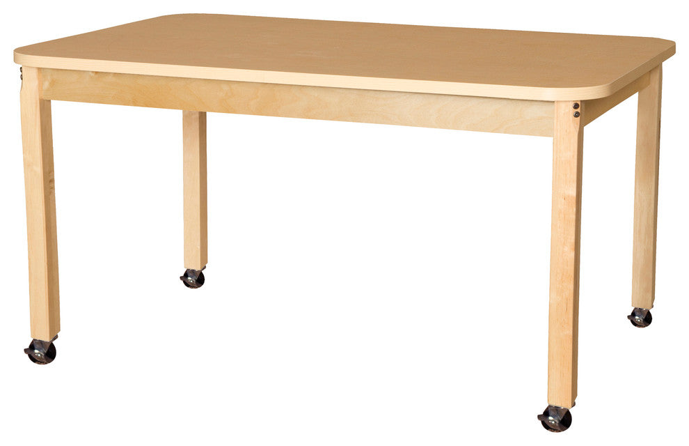 Mobile Rectangle High Pressure Laminate Table with Hardwood Legs, 29"