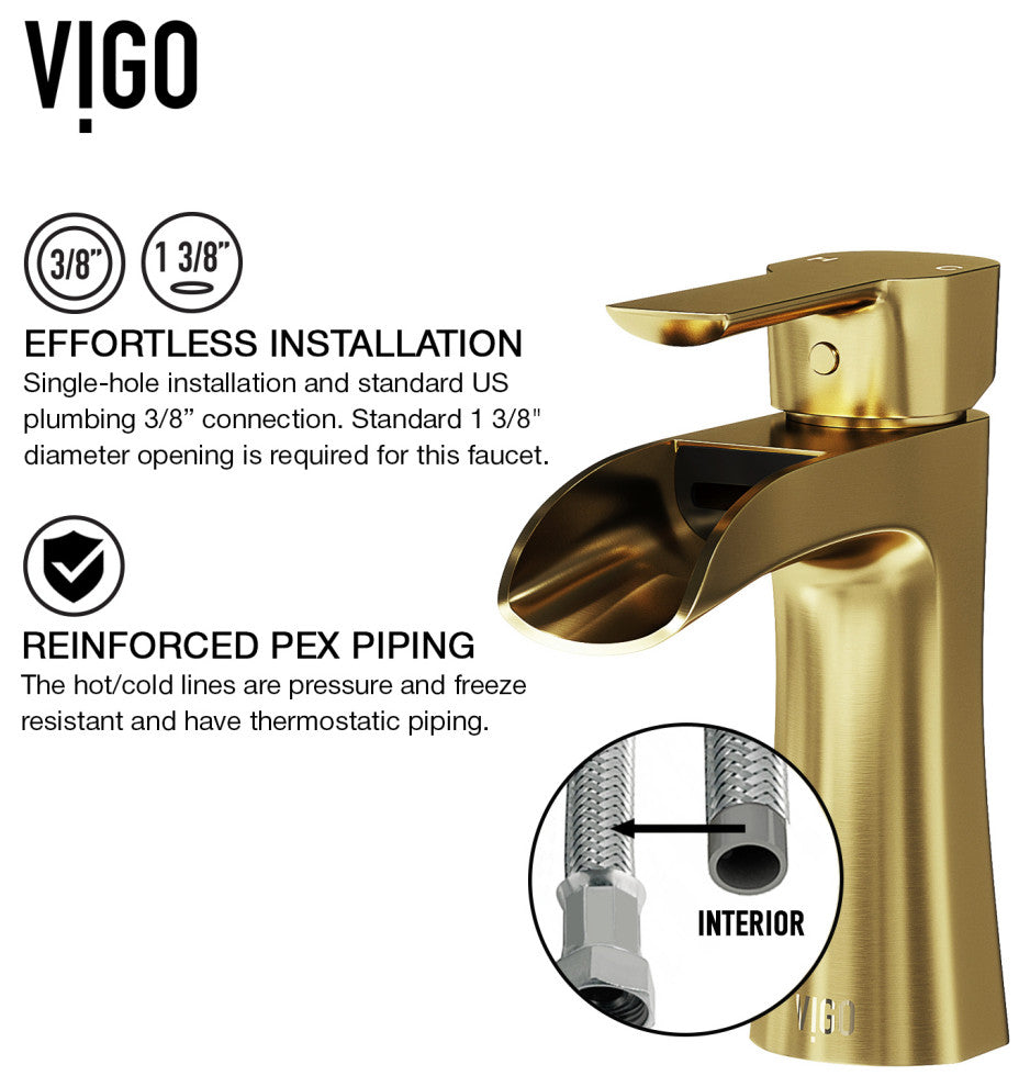 VIGO Paloma 7" H Single Handle Single Hole Bathroom Faucet, Matte Brushed Gold, With Deck Plate